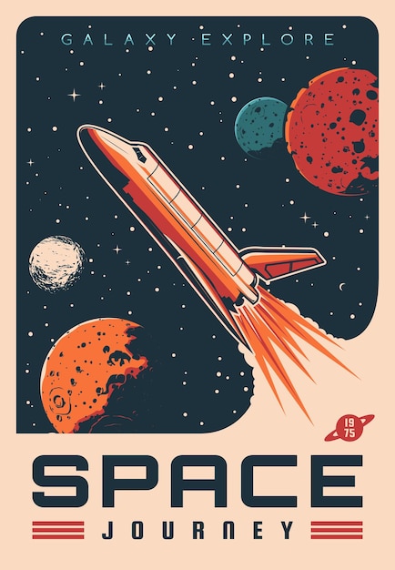 Voyage Dans L'espace Avec Affiche Rétro De Fusée De Navette