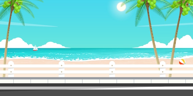 voyage d'été heureux, vecteur de route de la mer.