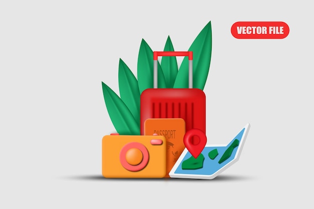 Vecteur voyage starter pack illustration concept vecteur 3d