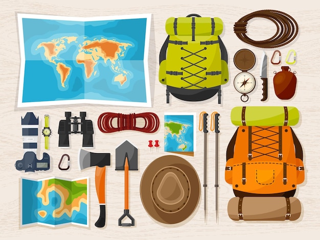 Vecteur voyage et tourisme style plat monde carte de la terre globe voyage tour voyage vacances d'été voyage