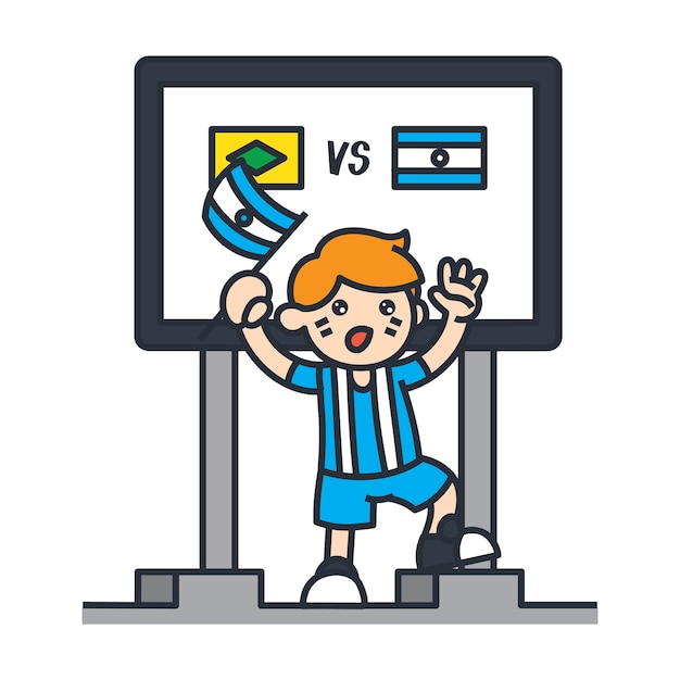 Voyageant En Illustration De Dessin Animé En Amérique Du Sud. Partisan Du Football Argentin