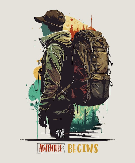 Voyageur ou explorateur avec sac à dos Illustration vectorielle du tourisme d'aventure et des voyages