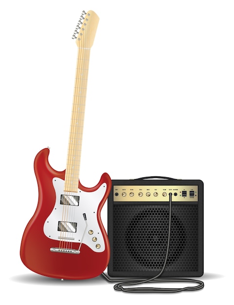 vraie guitare électrique rouge avec amplificateur de guitare