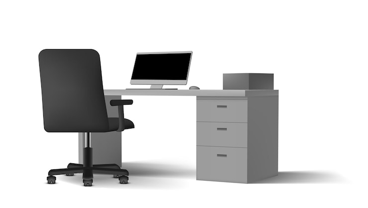 Vecteur vue 3d de l'intérieur du bureau blanc avec des ordinateurs