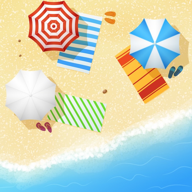 Vecteur vue aérienne, de, mer, sable, plage, illustration vectorielle