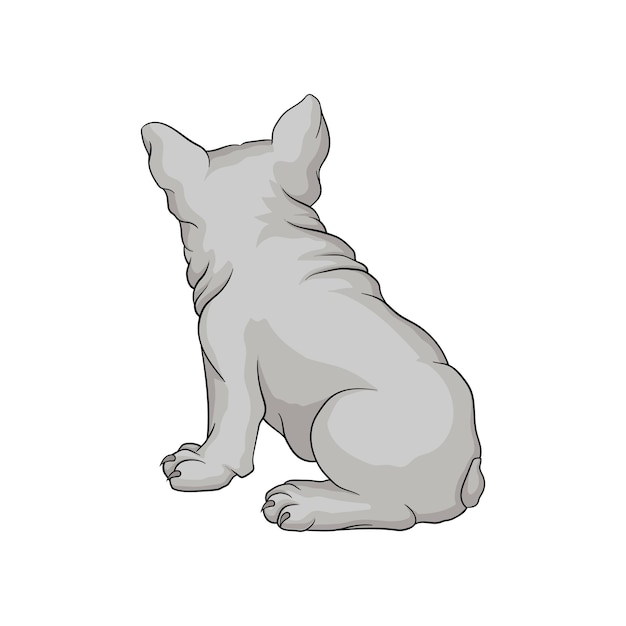 Vue arrière du bouledogue français ou du chiot boston terrier Petit chien avec un pelage lisse blanc Icône de vecteur de dessin animé pour animaux domestiques