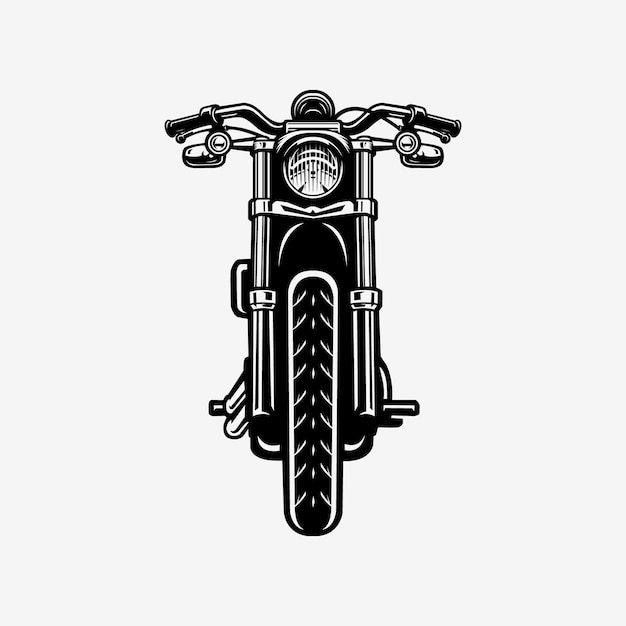 Vue Avant Moto Chopper Silhouette Monochrome Vecteur Isolé EPS
