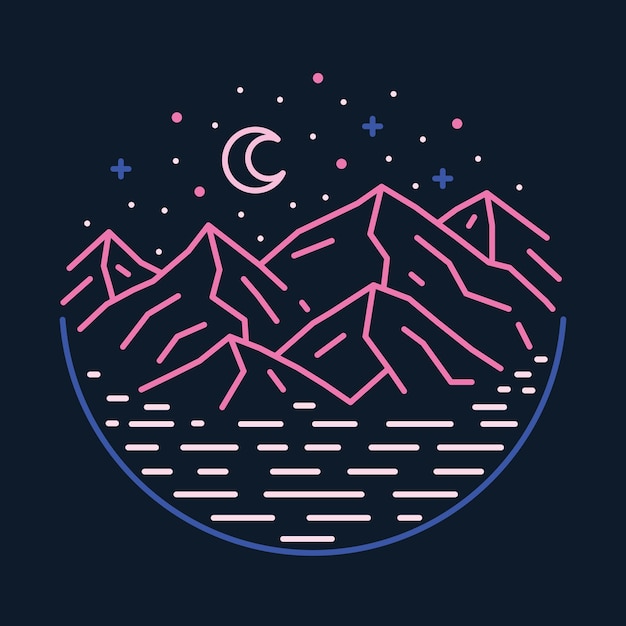 Vue De La Beauté Des Montagnes La Nuit Illustration Graphique Vector Art Tshirt Design