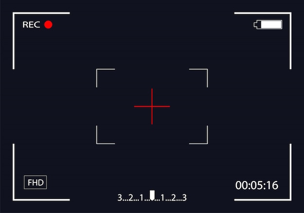 Vecteur vue de la caméra. écran d'enregistrement vidéo de mise au point. viseur de cadre de caméra. écran vidéo.