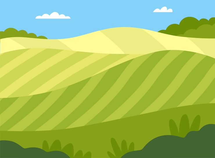 Vecteur vue de la campagne avec champs et pâturages semés comme illustration vectorielle du paysage vert