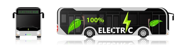 Vue de côté et vue de face du bus électrique