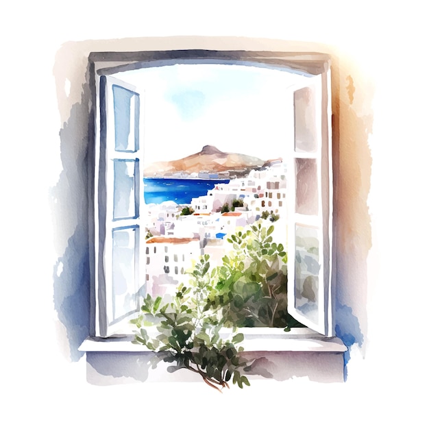 Vue Depuis La Fenêtre Du Paysage Pittoresque En Grèce