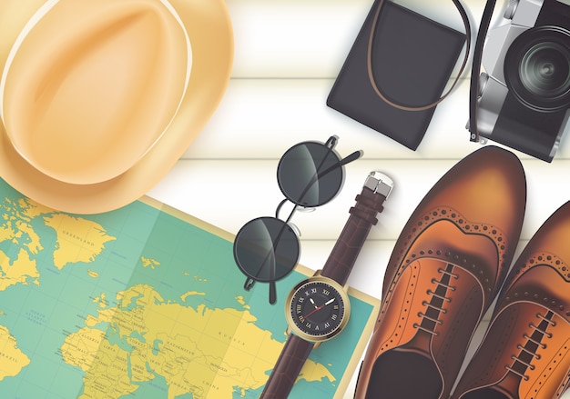 Vue de dessus sur le concept de voyage et de vacances