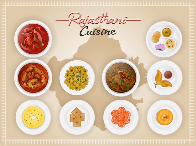 Vecteur vue de dessus de la cuisine du rajasthan.