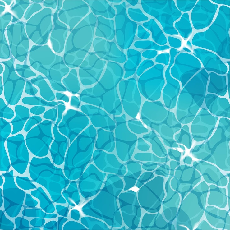 Vue de dessus de l'eau. Motif d'ondulations bleues avec des reflets. Mer, piscine ou océan.