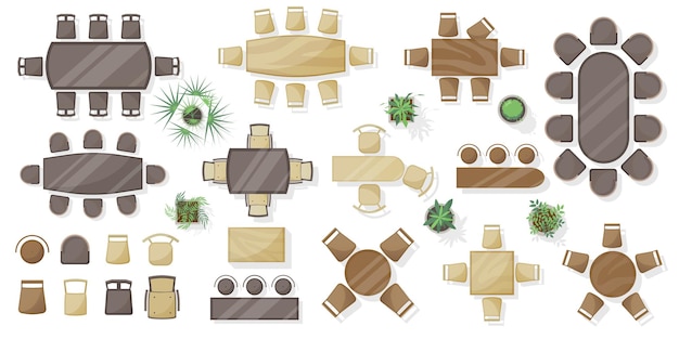 Vecteur vue de dessus de l'élément intérieur du meuble icône du design tables pour le projet salle à manger cuisine salon