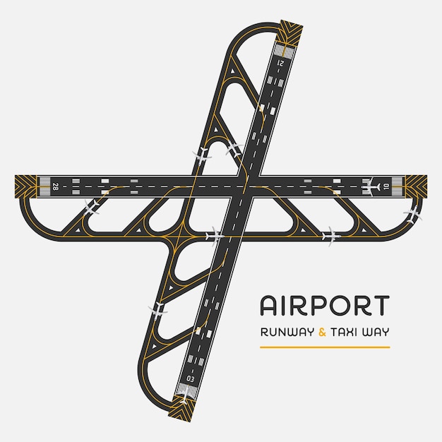 Vue De Dessus De La Piste De L'aéroport Et De La Voie De Taxi Avec Illustration Vectorielle D'avion