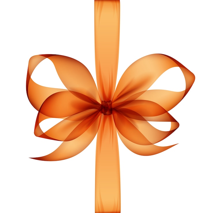 Vecteur vue de dessus de ruban et arc transparent orange bouchent isolé.