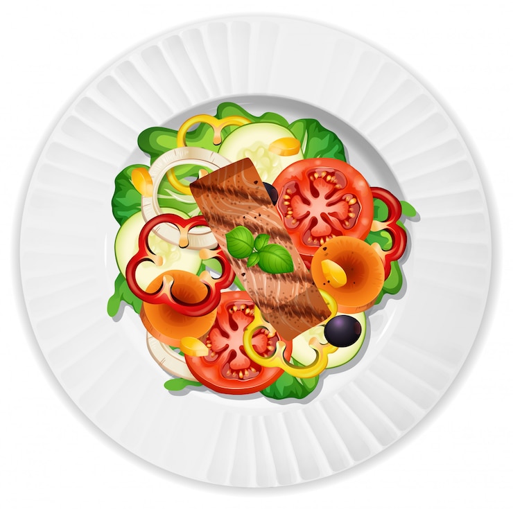 Vecteur vue de dessus de la salade au saumon