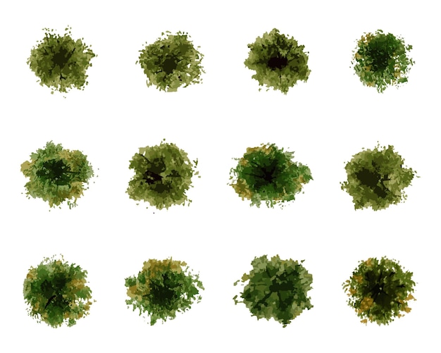 vue de dessus de vecteur d'arbres et d'arbustes illustrations vectorielles définir des éléments de paysage pour le parc de jardin