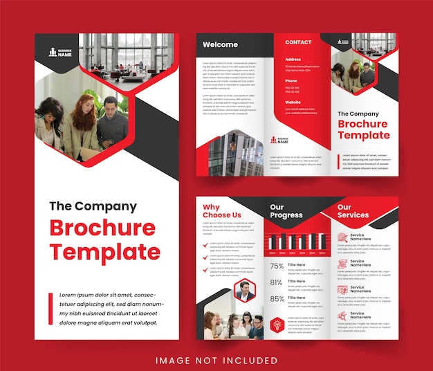 Vecteur vue d'ensemble de l'entreprise modèle de brochure a4 triplée accent rouge design de marketing pour l'entreprise