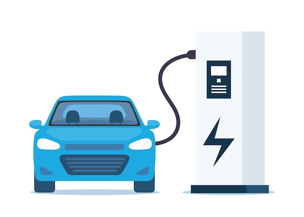 Vue De Face De Charge De Voiture électrique Bleue Station De Charge De Voiture électrique Isolée Sur Fond Blanc