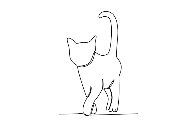 Vue De Face D'un Chat Debout Avec La Queue Relevée Dessin En Ligne De La Journée Internationale Du Chat