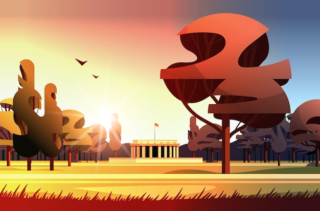vue de face du bâtiment classique traditionnel gouvernemental administratif avec des colonnes illustration vectorielle horizontale du parc de la ville d'automne public