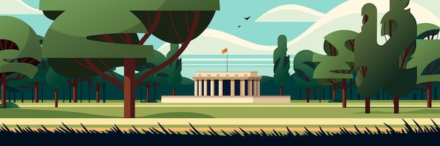 vue de face du bâtiment classique traditionnel gouvernemental administratif avec colonnes illustration vectorielle horizontale du parc de la ville d'été public