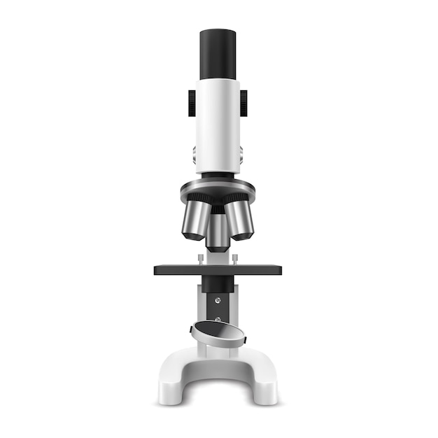 Vue De Face Du Microscope Réaliste. Outil De Laboratoire Ou De Laboratoire 3d Pour Agrandir.