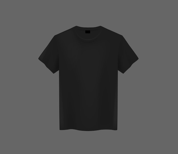 Vecteur vue de face du t-shirt noir pour hommes maquette sur fond sombre modèle de t-shirt à manches courtes sur fond