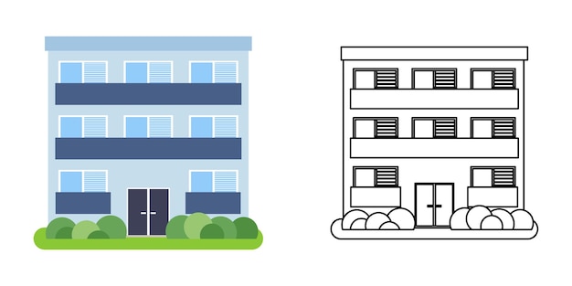 Vue de face de la maison dans un style plat et linéaire