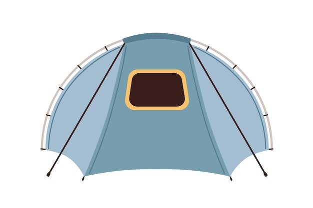 Vue De Face De La Tente En Toile Avec Toit En Forme De Dôme Et Fenêtre Isolée Sur Fond Blanc. Abri Pour Le Camping, La Randonnée Et L'alpinisme. Equipement Touristique. Illustration Vectorielle De Dessin Animé Plat Coloré.