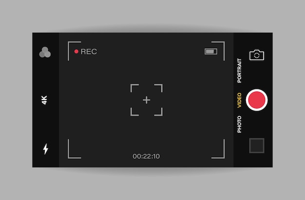 Vue Horizontale De L'interface De La Caméra Du Téléphone. Application D'application Mobile. Tournage Vidéo. Graphique.