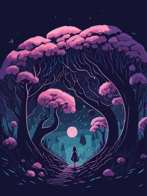 Vecteur la vue imprenable sur la forêt en illustration de fond d'écran violet