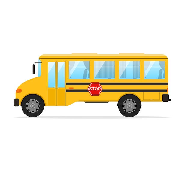 Vue Latérale De L'autobus Scolaire Jaune Sur Un Style Design Plat