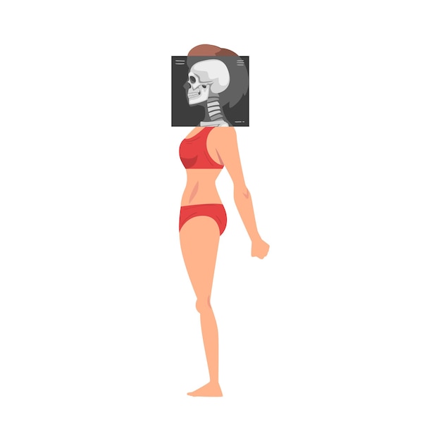 Vue Latérale Du Crâne Féminin Illustration Vectorielle De Roentgen Concept De Procédure Radiographique