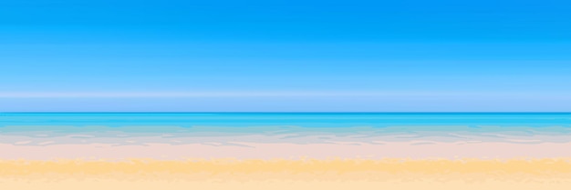 Vecteur vue panoramique sur la plage de sable de la mer, fond d'été flou, ciel bleu, mer et sable jaune