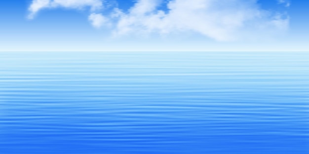 Vecteur vue de paysage marin de la mer et du ciel bleu avec des nuages