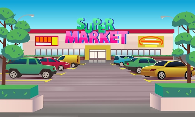 Vue En Perspective Du Supermarché Extérieur Avec Parking Supermarché Extérieur Avec Parking
