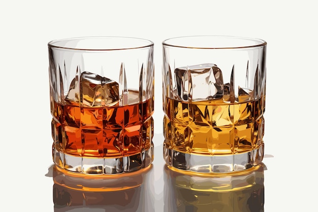 Vecteur vue rapprochée isolée de l'alcool et de la glace dans des verres