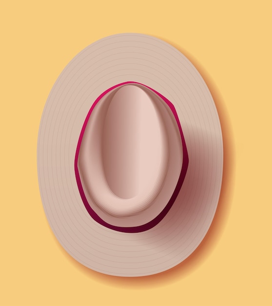 Vue supérieure chapeau beige à large bord avec garniture rouge sur fond jaune accessoire d'été de mode