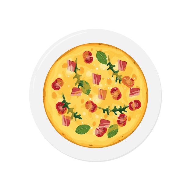 Vecteur vue supérieure frittata avec légumes logo d'illustration vectorielle