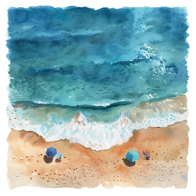 Vue Supérieure Peinture De Plage à L'aquarelle Illustration Vectorielle Pour L'arrière-plan