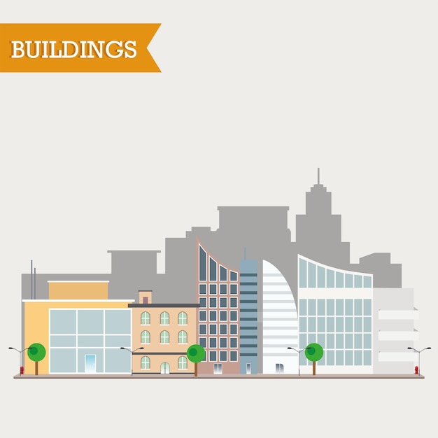Vue de la ville de rue colorée isolée avec différents bâtiments Vector