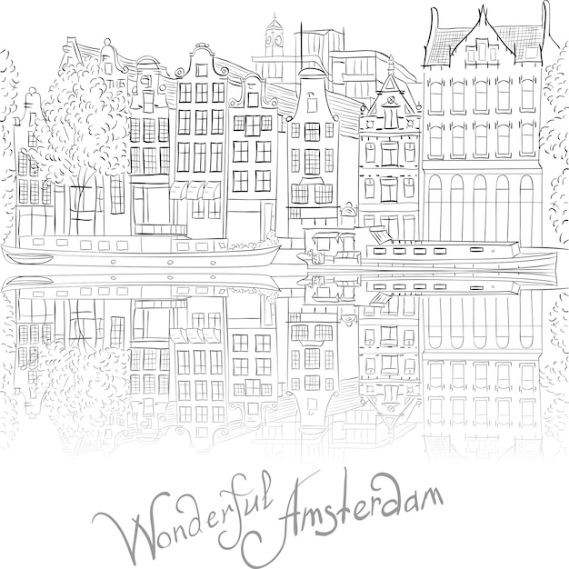 Vecteur vue sur la ville de vecteur du canal d'amsterdam