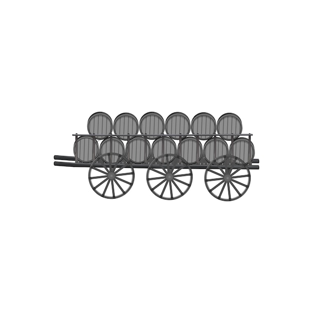 Vecteur wagon en bois médiéval avec illustration de barils chariot ancien sur fond blanc