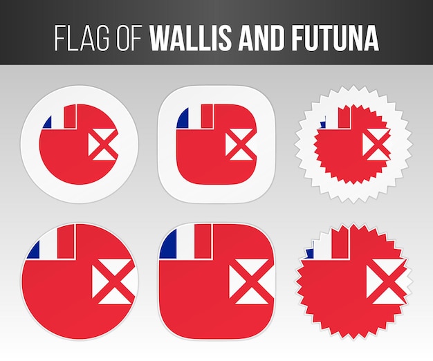 Vecteur wallis et futuna drapeau étiquettes badges et autocollants illustration drapeaux de wallis et futuna isolés