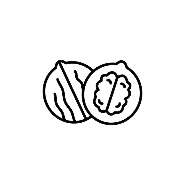 Walnut Icon Set Symbole vectoriel de nourriture à coquille de noix dans un style noir rempli et délimité Crunchy Delight Sign