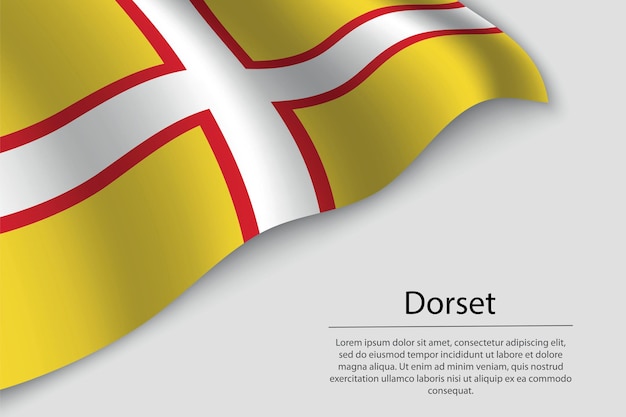 Vecteur wave flag of dorset est un comté d'angleterre bannière ou modèle de vecteur de ruban